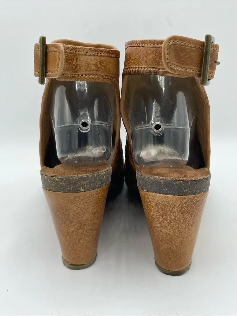Diba True Need Be Tan Distressed Boho Perforated Leather Wedge Sandals.